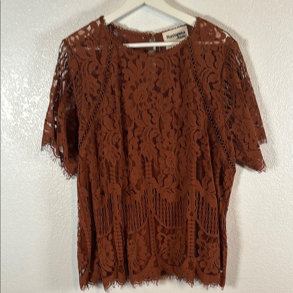 Savanna Jane Rust Brown Lace Blouse Size 2X Boho Career Fall Romantic - Picture 1 of 7